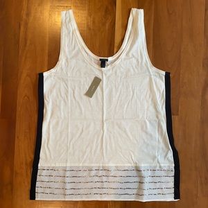 NWT J. Crew Ivory Tank with Beading on the bottom and black ribbon on the sides